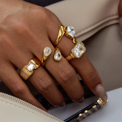 欧美锆石戒指钛钢不掉色首饰轻奢感不锈钢饰品跨境rings