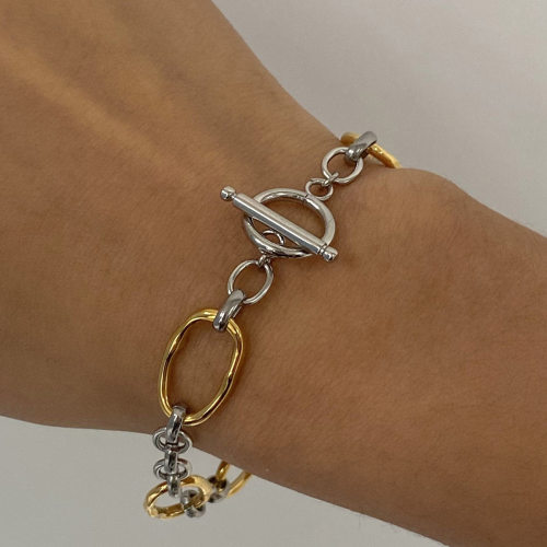 欧美不锈钢拼色手链感ins风手圈钛钢手饰品跨境bracelet