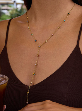 欧美水钻流苏钛钢项链轻奢感锁骨链不锈钢y字链跨境饰品