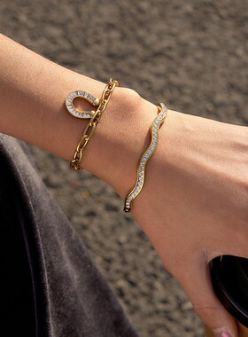 欧美马蹄U形不锈钢锆石手链女轻奢小众手饰钛钢项链跨境饰品