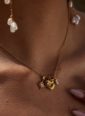 欧美不锈钢锆石爱心项链轻奢小众颈链不掉色钛钢饰品女感