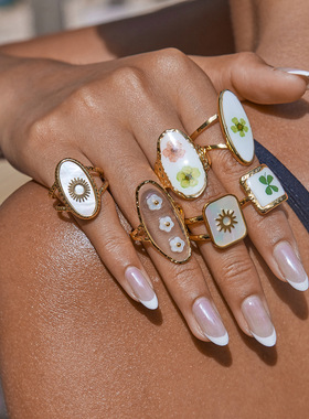 欧美永生花戒指钛钢不掉色首饰轻奢感指环不锈钢饰品跨境