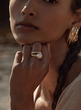 欧美不锈钢珍珠戒指钛钢不掉色饰品小众设计感指环跨境rings