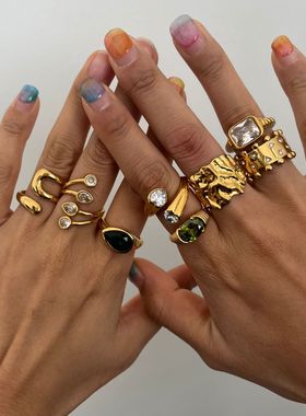 欧美不锈钢锆石戒指小众感韩系ins指环钛钢跨境饰品ring