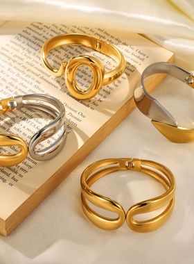 欧美弹簧钛钢手镯不掉色18k金镯子手环不锈钢饰品女跨境手饰