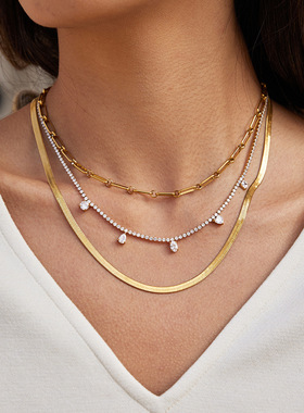 欧美锆石首饰钛钢项链轻奢小众锁骨链不锈钢跨境饰品女感