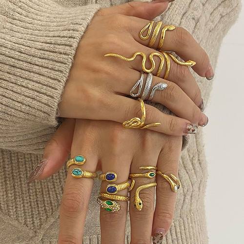 欧美不锈钢蛇戒指高级感小众风开口指环钛钢手饰品跨境rings