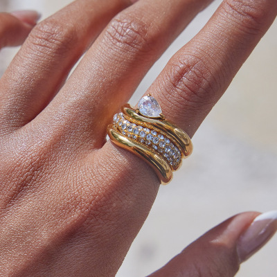 欧美锆石戒指钛钢不掉色首饰轻奢感饰品不锈钢rings跨境