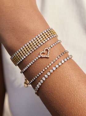 欧美不锈钢锆石网球手链轻奢感手饰小众首饰钛钢跨境饰品