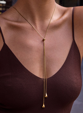 欧美钛钢长项链轻奢感y字链不掉色毛衣链不锈钢饰品跨境