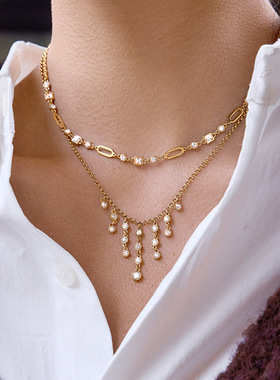 欧美水钻钛钢项链轻奢小众锁骨链叠戴不锈钢18k金色跨境饰品