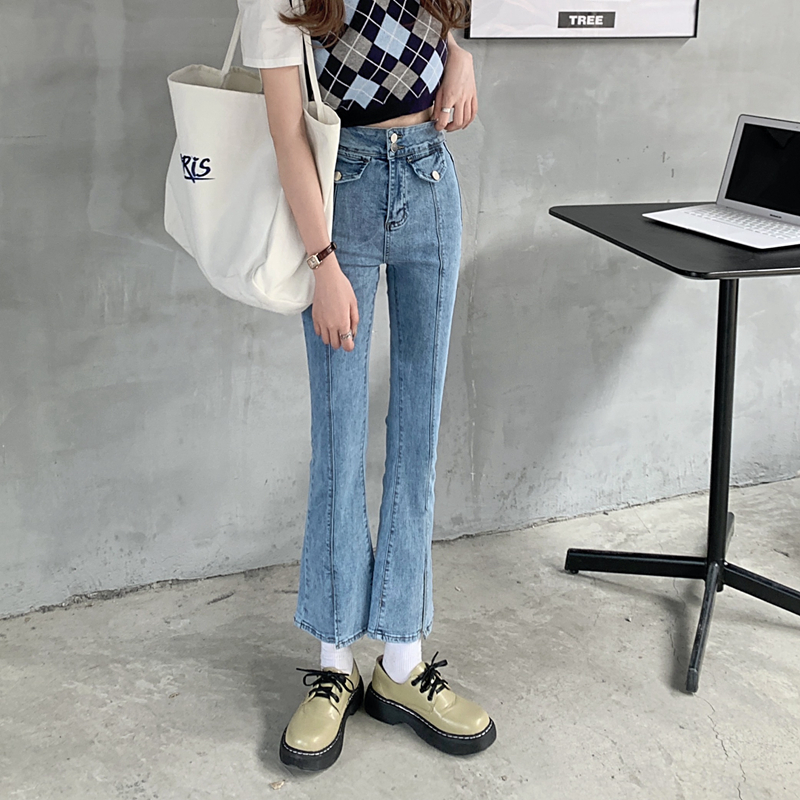 Real price ᦇ slim denim fashion women versatile micro La design Korean split leg