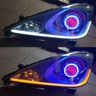 适用于09新飞度大灯总成改装 透镜氙气灯天使眼泪眼LED日行灯
