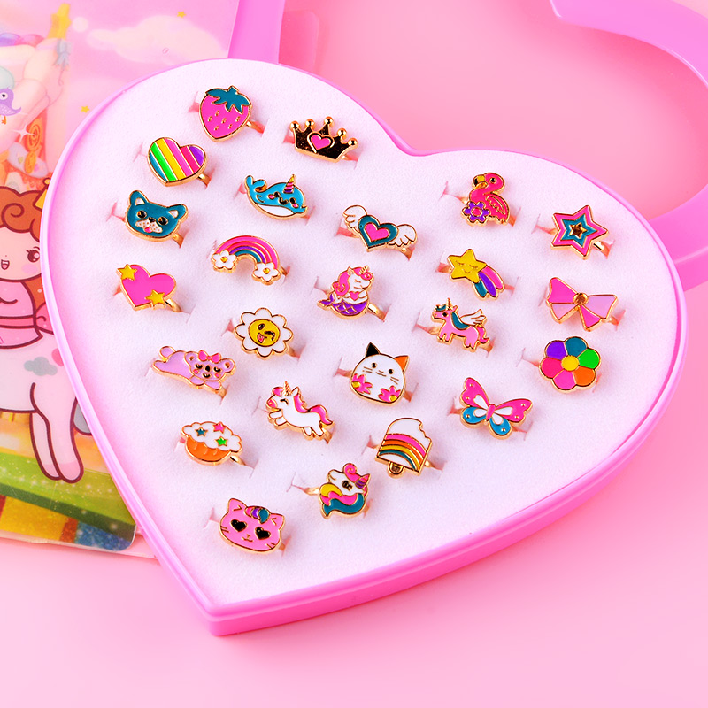 儿童戒指女公主可爱钻石宝石水晶卡通戒指活口可调节宝宝礼物饰品