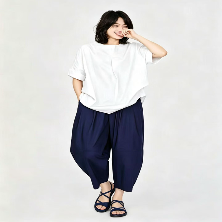 翠色嘉人2026夏季新款简约文艺百搭圆领短袖套头棉布衬衫女85057