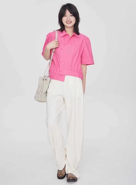 翠色嘉人2025夏装新款甜美减龄不等式设计纯棉上衣开衫衬衫84009