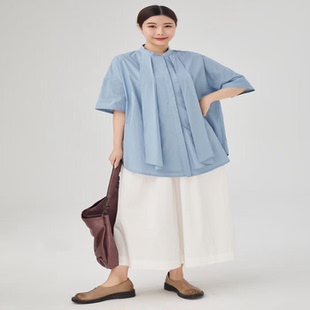 A字大擺棉質(zhì)時(shí)尚 紫布語2025夏季 寬松舒適法式 百搭女襯衫 新款 576