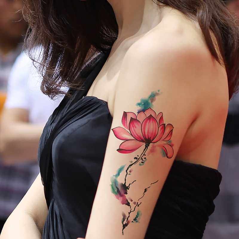 荷花纹身贴女生大花遮疤痕防水持久仿真刺青花臂美背装饰水印贴纸