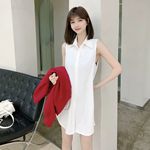 2025衬衫女秋冬款中长款叠穿内搭加绒大码幂式穿搭白背心无袖衬衣