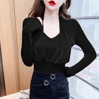 2025设计感假两件小众秋春红色打底上衣网红爆款轻熟风女装新款
