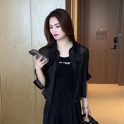 时尚洋气防晒衬衫女2025夏季新款设计感宽松显瘦百搭短款防晒上衣