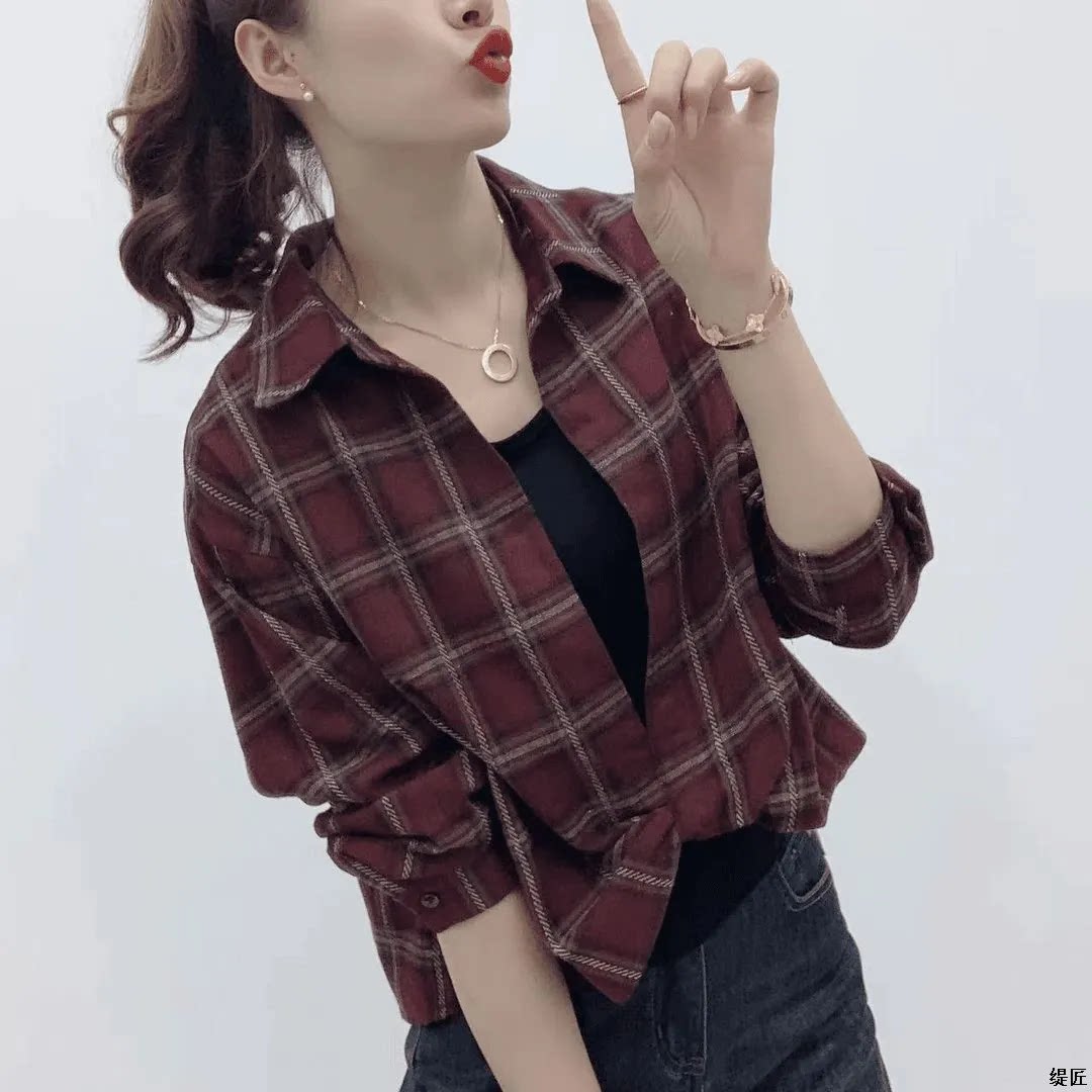 新款格子时尚减龄休闲洋气拼接气质衬衫两件套百搭显瘦女长袖衬衣