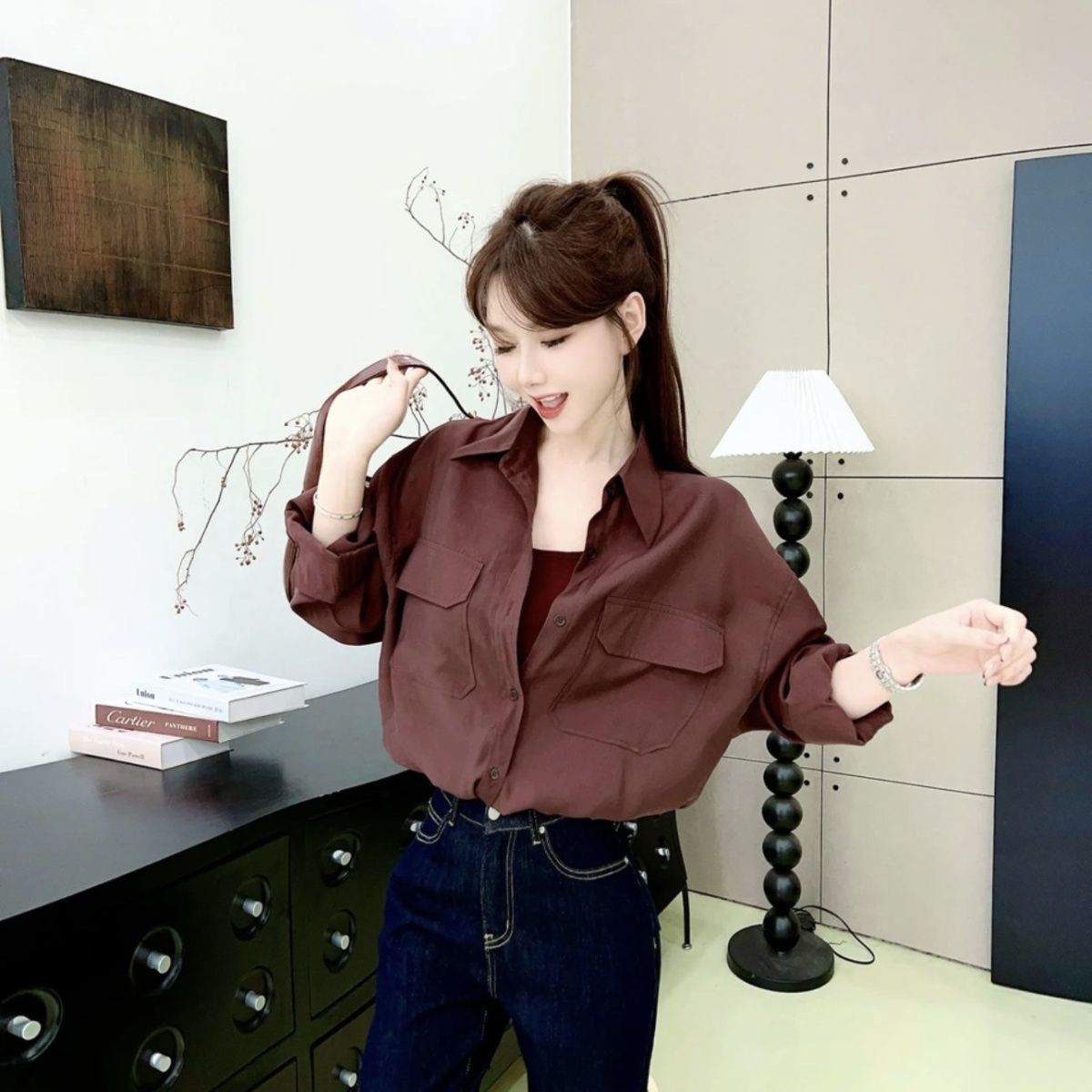 卡卡正品《法式设计感》高级时髦假两件polo领衬衫百搭宽松女上衣