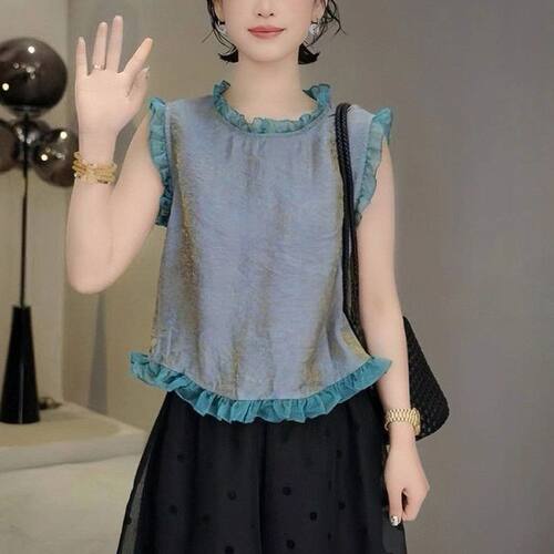 木耳边雪纺衬衫新中式国风女装2026新款夏季轻奢高级感无袖上衣女