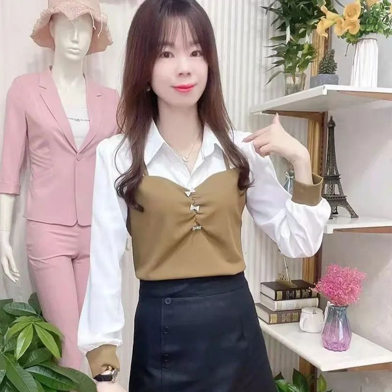 时尚拼接撞色衬衫小衫2025秋季新款韩版洋气质减龄百搭长袖上衣女