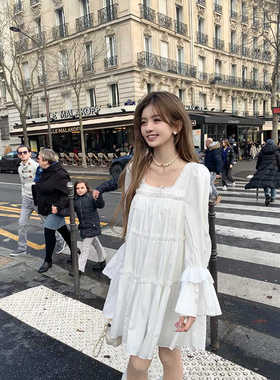 Le 19 RomanLand“巴黎日记” 度假风泡泡袖蛋糕仙女裙连衣裙短裙