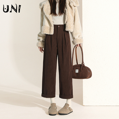 灯芯绒阔腿宽松九分裤