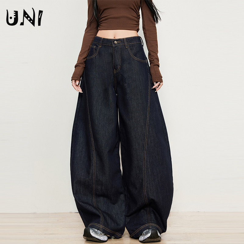 复古原色弯刀牛仔裤女2025新款秋季深蓝高腰显瘦宽松防掉色阔腿裤,女装/女士精品,牛仔裤,淘宝优惠券,粉丝福利购,淘宝优惠卷