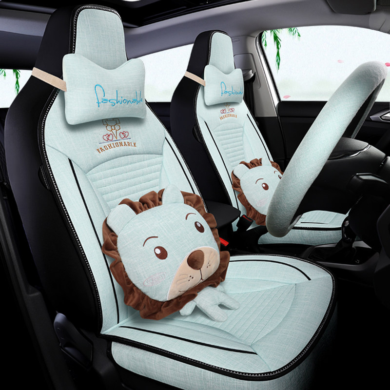 四季款棉麻布艺连体靠背汽车座套