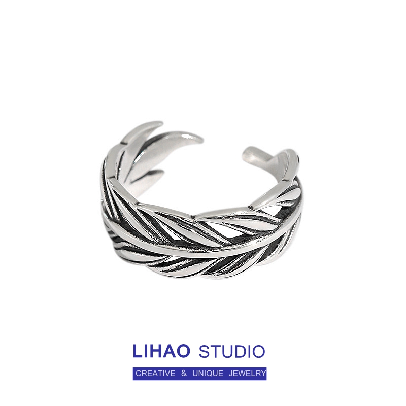 lihao镂空复古羽毛ins暗黑系戒指