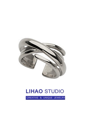 LIHAO随形缠绕交叉简约开口戒指男个性INS风小众设计潮酷欧美女