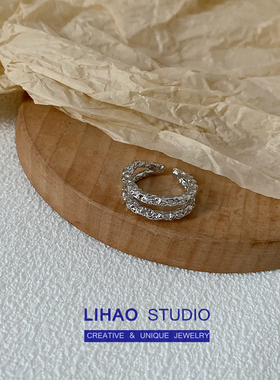 LIHAO双层设计感个性褶皱复古时尚百搭简约欧美ins潮冷淡风食指戒
