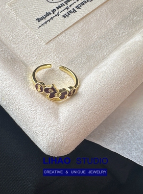 LIHAO马上有钱戒指女红色复古珐琅滴釉高级感设计叠戴日常ins指环