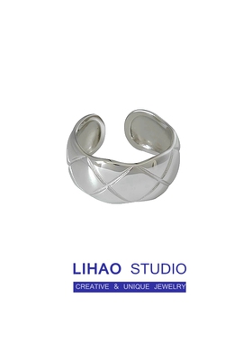 LIHAO宽版菱格戒指女INS潮小众设计时尚个性复古时髦叠戴简约百搭