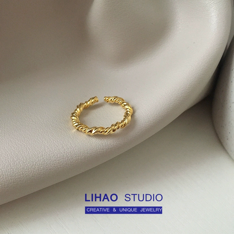 金色素圈戒指女网红麻花