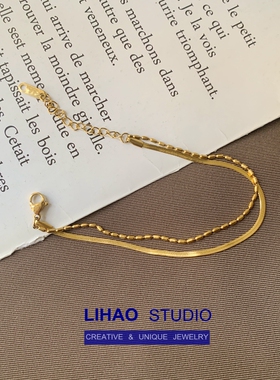 LIHAO小众轻奢双层米粒手链女高级感复古18K金色精致钛钢不掉色=