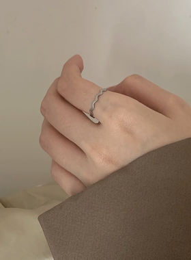 LIHAO钛钢不掉色波浪纹戒指女INS潮流时尚个性嘻哈甜酷复古风指环