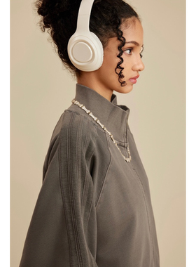 WetGrade2023秋冬420G重磅水洗碧纹插肩拉链外套复古街头潮牌上衣