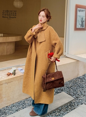 冬装新款中长款双面羊毛呢外套大衣女