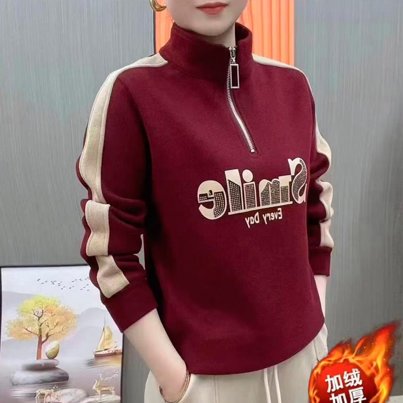 减龄妈妈装秋冬季加绒加厚拉链卫衣中年女装宽松显瘦洋气保暖上衣