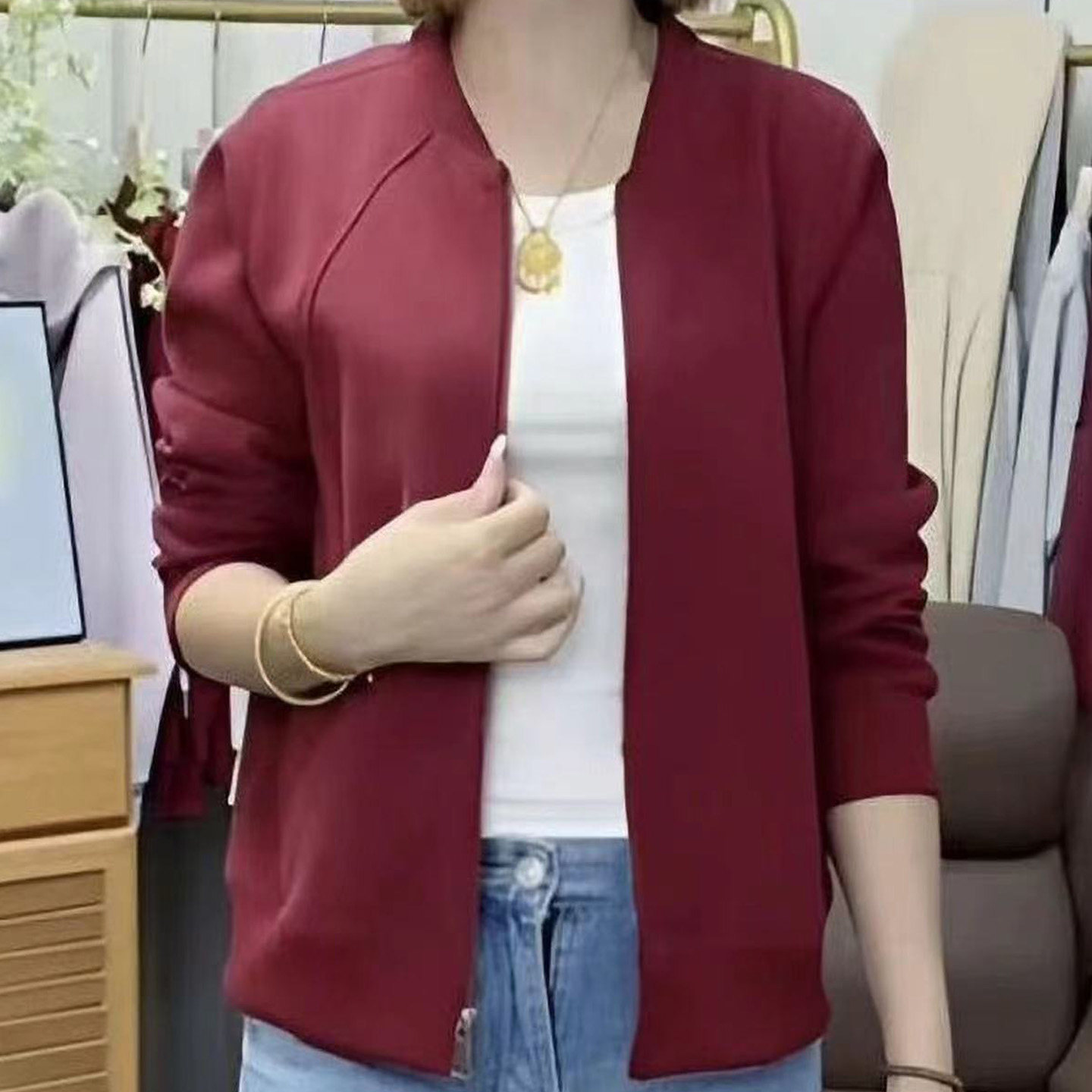 韩版休闲风纯色短款棉质外套女减龄妈妈装拉链开衫百搭减龄棒球服