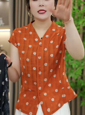 中年女洋气显瘦遮肚天丝棉麻t恤