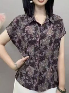 中老年妈妈夏季薄款棉麻短袖衬衫