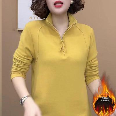 秋冬新款双面奥绒拼接立领卫衣女休闲气质女士百搭显瘦加绒打底衫