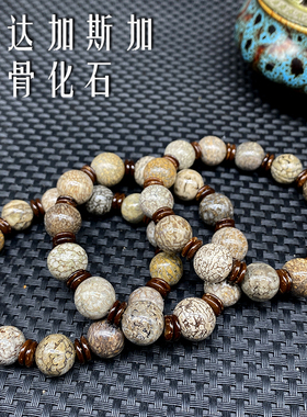 马达加斯加天然玉化龙骨化石盘玩圆珠手串 科普教学 文玩 收藏