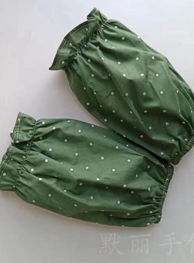 秋冬季羽绒服袖套防脏防污长款家务办公短款护袖筒绿色水玉波点
